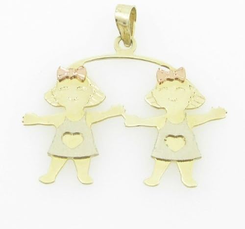 IcedTime Womens bp108 14K Yellow Gold Twin Boys Girls Charm Pendant Jewelry Necklace