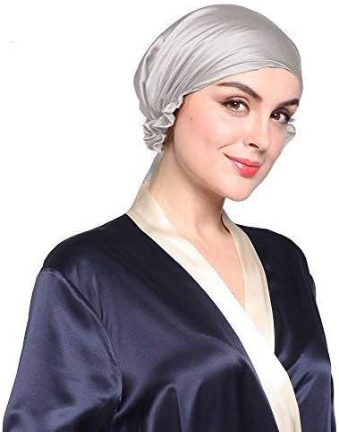 Amazon Co Jp Lilysilk リリーシルク シルクナイトキャップ シルバーグレー 半周ゴム リボン付き ホーム キッチン