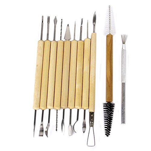 Gimiton 11 Pcs Clay Pottery Sculpting Tools Clay Cleaning Tool 11 Double-Sided Pieces with 21 Tools Wooden Handle Sculpture Tools (11pcs/Sculpting Tool)