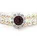 2 Strand Light Cream Imitation Pearl CZ Wedding Choker Necklace (With Ruby Red Coloured Central Stone)