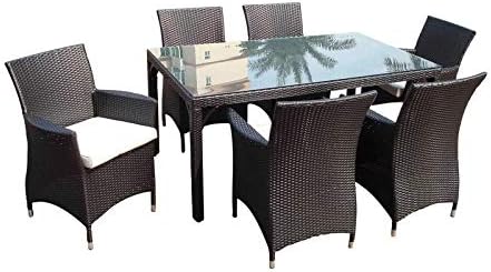Roman 6 Seater Outdoor Wicker And Glass Top Dining Table And Chairs Setting Charcoal With Denim Outdoor Wicker Dining Settings Outdoor Furniture Bay Gallery Furniture Amazon Com Au Lawn Garden