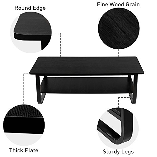 Coffee Table, Pexfix Modern Solid Wooden Tea Table Simple Design Rustic Black Living Room Coffee Table with Storage Shelf