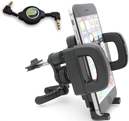 Universal AC Car Air Vent Mount Phone Holder Dock + Retractable 3.5mm Stereo Auxiliary Cable for Nokia Lumia 430 520 521 530 535 635 640 XL 710 810 820 822 830 925 928 1020 Icon 920 925 - 1520 1320, Huawei Ascend P6 P7, Galaxy Round, Alcatel OneTouch Idol Mini