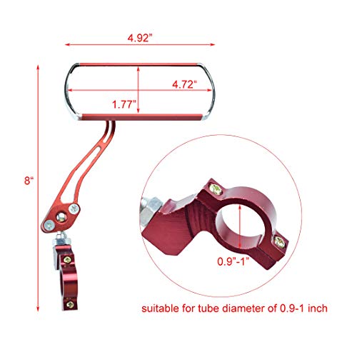 ELCYCO Bicycle Bike Mirror Handlebar Mount Aluminum Bike Rearview Mirrors Adjustable & Rotatable 360 Degree Handlebar Mount Glass Mirror (Red) - Thumbnail 5