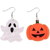 Funny Cartoon Ghost Pumpkin Halloween Drop Earring Shiny Bat Heart Acrylic Dangle Earrings Halloween Costume Party Jewelry for Women