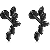 Niaspi Stainless Steel Cartilage Stud Earrings 16G Flower Leaf Lip Rings Labret Monroe Studs Conch Helix Tragus Flat Back Earrings Studs Body Piercing Jewelry for Women