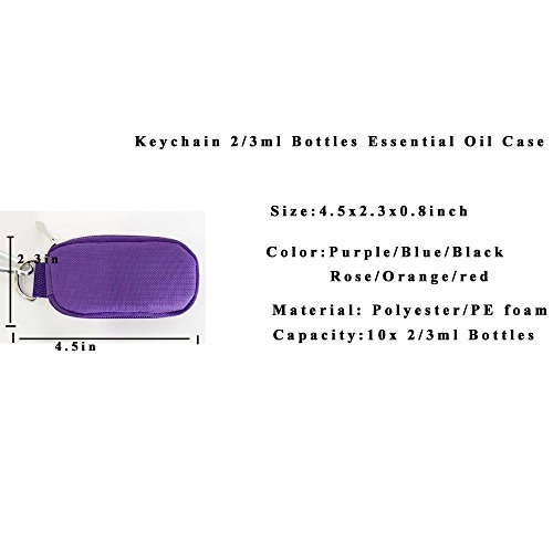 Keychain Essential Oil Carrying Case Holds 10 Bottles 2ml&3ml for Travel or Home Storage Shockproof Padded Thick Foam Inside with Six Colors(Purple)
