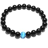 Mens Bracelet-Natural Genuine Matt Black Agate Gem Beads, maxin 8MM Semi-Precious Gemstones Energy Stone Healing Power Crystal elastic Stretch Loose Bracelet Bangle