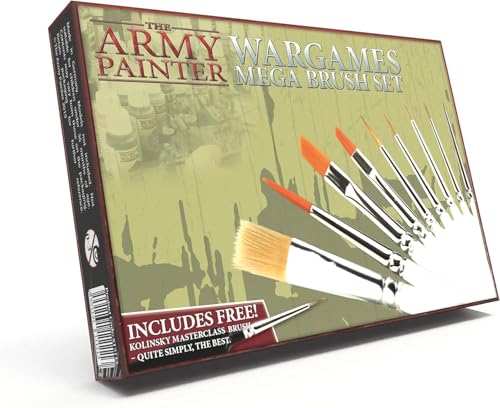 he Army Painter | Wargames Mega Pinselset | 10 Pinsel | Kolinsky-Rotmarder, Kunsthaar Pinsel | Grundierung Detail Trockenbürsten Gelände | Zubehör für