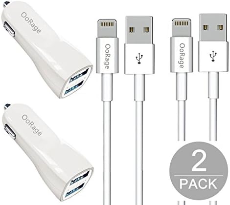 Car Charger, OoRage High Speed Travel Adapter with USB Sync Data Cable For iPhone 7 Plus / 6S / 6 Plus/ iPhone 5 / 5S / 5C / Se (2 Pack)
