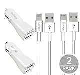 OoRange Portable Dual USB Vehicle Car Charger USB Sync Data Cable For iPhone 7 Plus / 6S / 6 Plus/ iPhone 5 / 5S / 5C / Se (2 Pack)