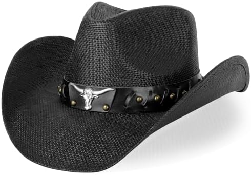 Black Woven Straw Cowboy Hat with Heart Accent Straw Cowboy Hat, Black Antiqued With a Beautiful Heart  main image 3