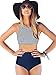 Women Girls High Waisted Swimsuit Bathing Suits Bikini Set Navy Blue US X-Large