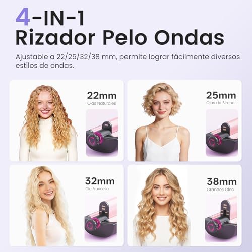 Ondulador de cabelo ajustável 4 em 1, Surfer Waves Iron, Rose Gold