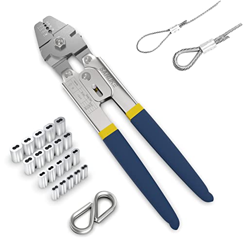SANUKE Wire Rope Crimping Swaging Tool Cable Crimps up to 2.2mm(2/32inch) with 160pcs 4sizes Aluminum Double Barrel Ferrule Crimping Loop Sleeve and 10pcs Stainless Steel Thimble Assortment Kit