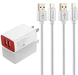 OoRange Travel Wall Charger Adapter with 2 Nylon Braided Micro USB Cables, 3 Foot