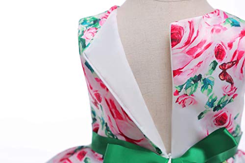 AYOMIS Litter Big Girl Dress Princess Gowns Bow Party Wedding Dresses(Flower-Green,3-4Y)