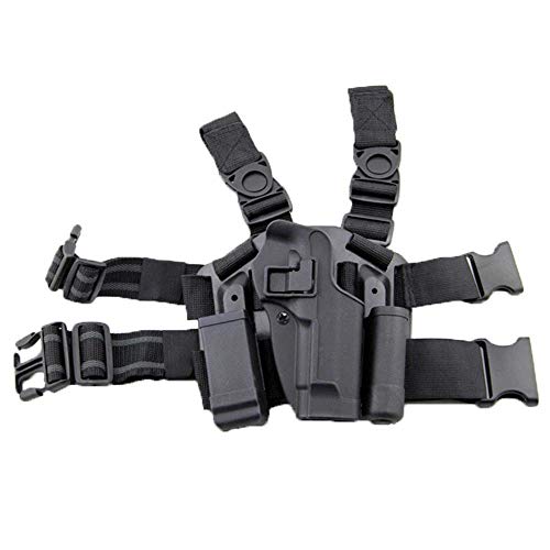 LIVIQILY Tactical Glock Leg Holster Left Hand Paddle Thigh Belt Drop Pistol Gun Holster w/Magazine Torch Pouch for Glock 17 19 22 23 31 (Black (Right Hand))
