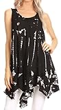 Sakkas Priya Sleeveless Tie Dye Handkerchief Hem Tunic with Smocked Racerback