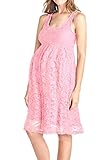 Beachcoco Women's Maternity Knee Length Sleeveless Lace Dress (L, Blush Pink)