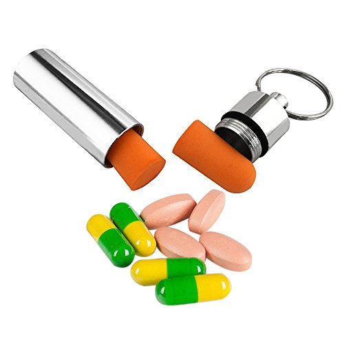 3 Packs Aluminum Waterproof Pill Holder, Effiet Pillbox Case Fob Medicine Bottle Drug Holder Compact Container Keychain Pill Box Case with Bonus Earplug Ear Plugs (Silver) - Thumbnail 3