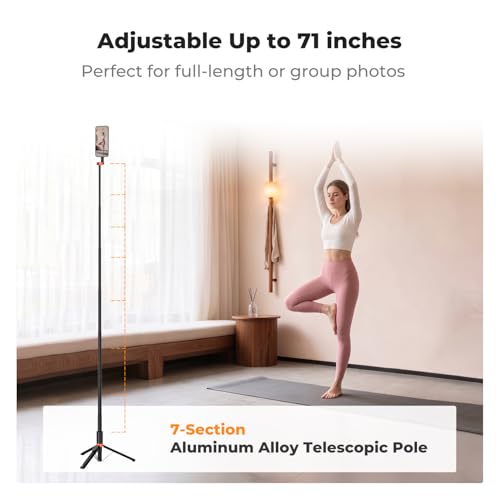 K&F CONCEPT Magnetic Mobile Phone Tripod with Remote Shutter, 1.8 m Portable Extendable Selfie Stick, Double-Sided Magnet, Made of Aluminium Alloy, Compatible with iPhone/Samsung/Android Mobile Phones