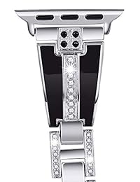 JSGJMY Bling Bands Compatible with Apple Watch Band 38mm 40mm 42mm 44mm with Case,Women Diamond Rhinestone Metal Jewelry Wristband Strap for iwatch Series 5 4 3 2 1 (Silver, 38mm 40mm)