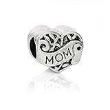 2 Sided " Family and Mom " on Heart Charm Bead For Snake Chain Charm Bracelet