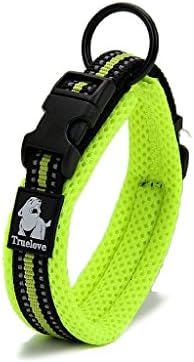 Truelove Dog Collar Multi-colored Relective Adjustable Padded Metal Leash Attachment Point (XS, Lime Green)