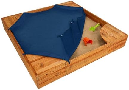 Children's Style Wooden Stellan Backyard 5' Square Sandbox With Cover (VVRO1594). Corners Double As Convenient Seating. Weather Resistant. 8.46" D X 60" W X 60" L