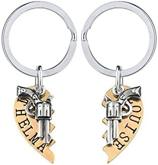 Thelma and Louise Revolver Charm Broken Heart Puzzle Keychain Set for Best Friends