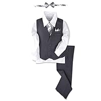 Johnnie Lene JL40 Pinstripe Boys Formal Dresswear Vest Set (3T, Gray/White)