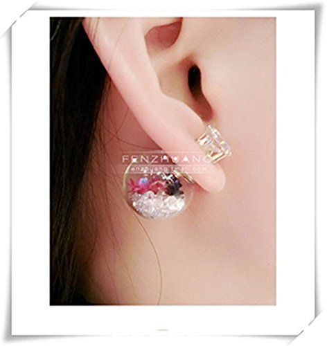Earrings - Stud Earrings, Real Dried Flower Earrings, Bridesmaid Gift,Pink and Yellow Flower Rhinestone Earrings Real Flower Jewelry Hand-make
