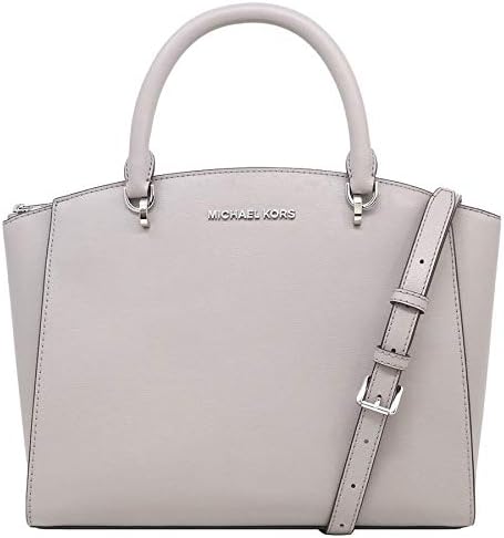Michael KorsWomen's Ellis, Saffiano Leather Large Satchel Handbag Bag (Pearl Gray)