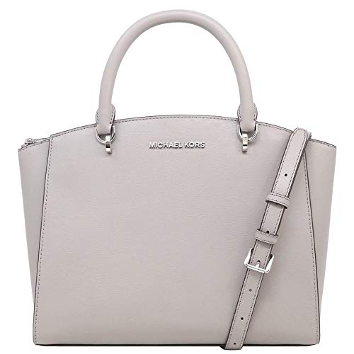 Michael KorsWomen's Ellis, Saffiano Leather Large Satchel Handbag Bag (Pearl Gray)