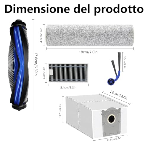 24 Pieces Accessories for Ecovacs Deebot T80 Omni/T80/X8 Pro Omni/X8 Omni, 2 Main Brushes, 2 Mop Cleaning Rollers, 6 Filters, 6 Dust Bags, 6 Side Brushes, 2 Cleaning Tools