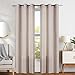 jinchan Linen Textured Curtains for Living Room 84 inches Long 1 Pair Jacquard Window Treatment Set for Bedroom Drapes Beige