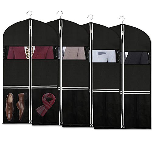 Syeeiex Suit Garment Storage Bag - 43 Inch Breathable Clothes Cover with 2 Large Mesh Pockets and Sturdy #5 Zipper for Suit, Dress, Tuxedo Pack of 4 - Thumbnail 7