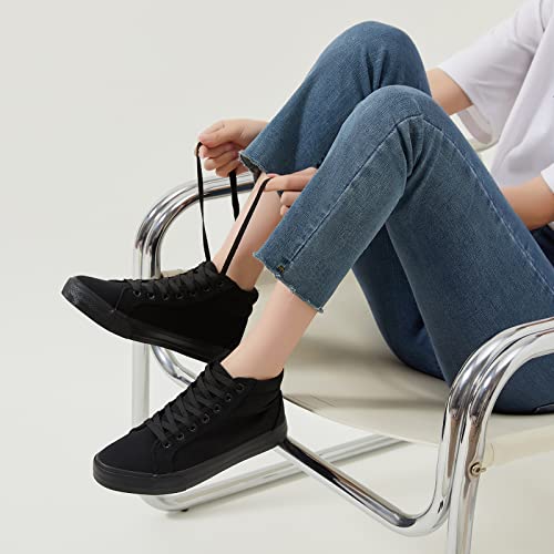 XRH Women Black Canvas High Tops Sneaker for Walking,White Non