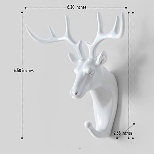Creative Wall Decorations Animal Head Shaped Single Wall Hook / Hanger Resin Material for Hanging Clothes Coat Hats Keys Bags Purse Towels (White Deer)