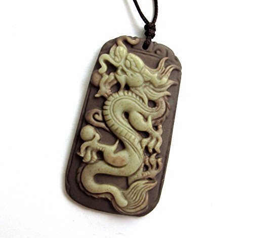 Green purple natural stone long dragon amulet pendant