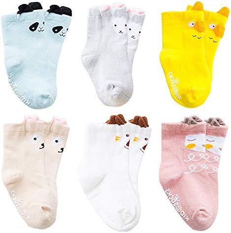Baby Boy Girl Socks Toddler Animals Non Skid Cotton Crew Socks 6/8 Pairs 6-36Month