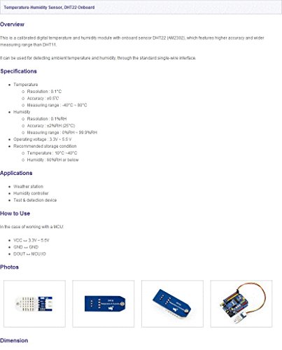 Waveshare DHT22 Temperature-Humidity Sensor Digital Temperature and Humidity Measurement Module with Onboard Sensor DHT22 (AM2302) for Arduino
