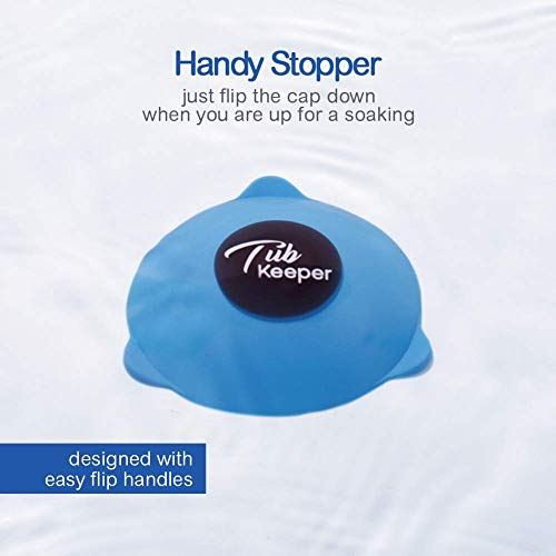 TubKeeper 3-in-1 Hair Catcher Drain Stopper Hot Safety Drain Cover for Bathtub, Blue