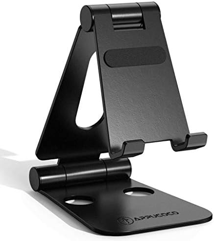 APPUCOCO Aluminium Adjustable Foldable Mobile Phone Stand Holder Dock Mount for Mobile Cell Phones, Smartphones, Tablets (Black)