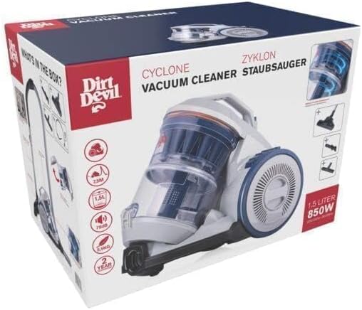 Aspirador sem saco DD2501, 850 W, filtro HEPA 12, alcance de 7,5 m, escova combinada e embutida, escova de parquet, 5,5 kg, caixa de recolha de pó de 1,5 L, cinzento/azul