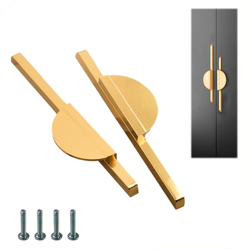 Fayemint 2 Stück Schrankgriffe Halbrunder, Möbelgriffe 160mm lochabstand, Möbelgriffe Gold, mit Schrauben, für Küche, Schrank, Kommode, Kleiderschrank（Gold）