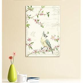 Vintage Style Bird Standing on Blooming Tree Branch