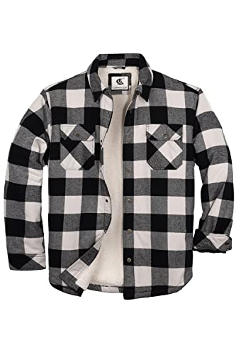 41BHBce40VL Coevals Club Herren Flanell Jacke Hemd Sherpa Holzfällerhemd Flanellhemd Langarm Kariertes Druckknöpfe Baumwolle Winter Hemd (Weiß&Amp;Schwarz #5 3Xl)