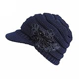 Women Ladies Winter Knitting Hat Warm Artificial Wool Snow Ski Caps With Visor (Navy)